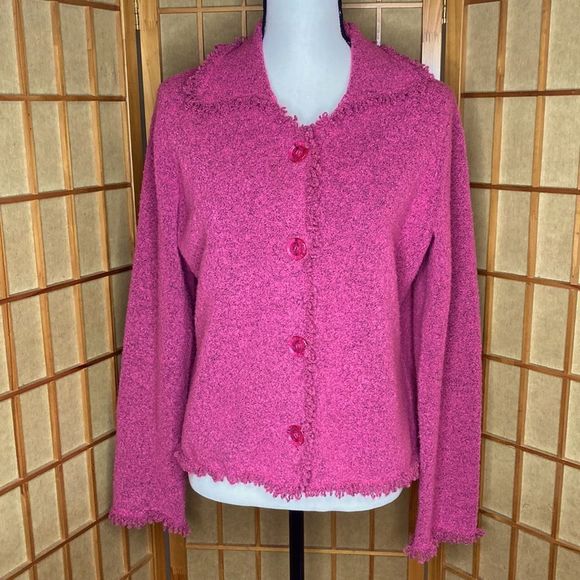 Sigrid Olsen Jacket Sweater Essentials Pink Collared Sweater Jacket - Picture 1 of 13